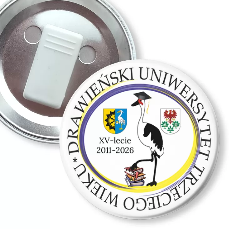 przypinka z żabką Drawieński Uniwersytet Trzeciego Wieku XV-lecie