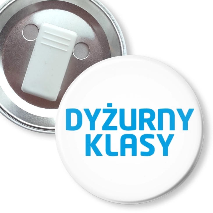przypinka z żabką Dyżurny klasy niebieski napis