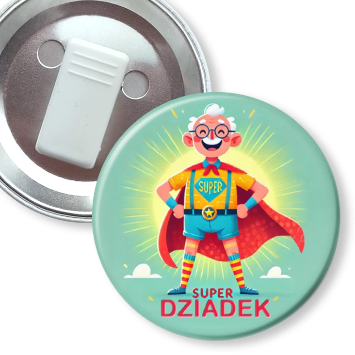 przypinka z żabką Dziadek superbohater