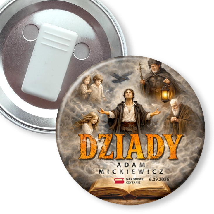 przypinka z żabką Dziady Narodowe Czytanie postacie z książki