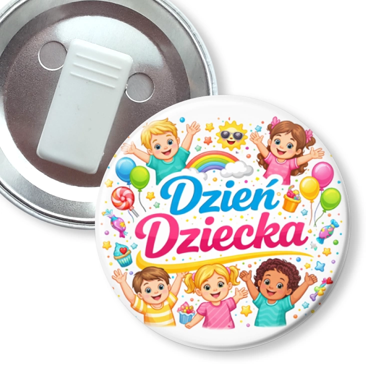 przypinka z żabką Dzień Dziecka baloniki i tęcza