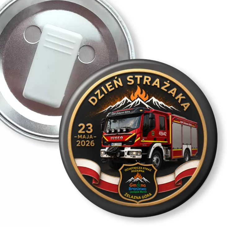 przypinka z żabką Dzień Strażaka dla OSP Żelazna Góra
