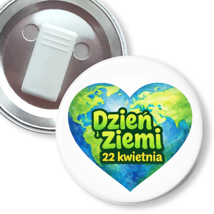 przypinka z żabką Dzień Ziemi - globa jak serce