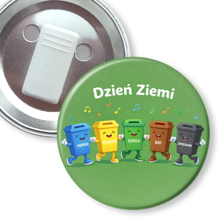 przypinka z żabką Dzień Ziemi - segregacja odpadów