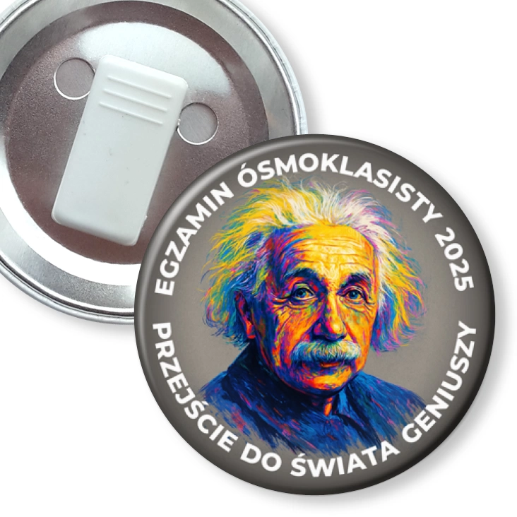 przypinka z żabką Egzamin Ósmoklasisty Einstein świat geniuszy