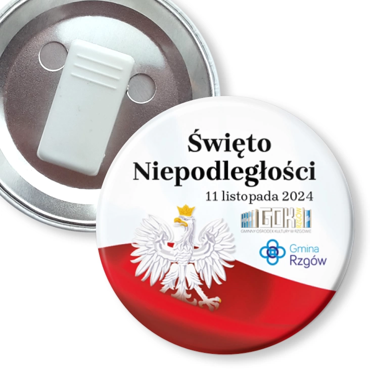 przypinka z żabką Gmina Rzgów Święto Niepodległości