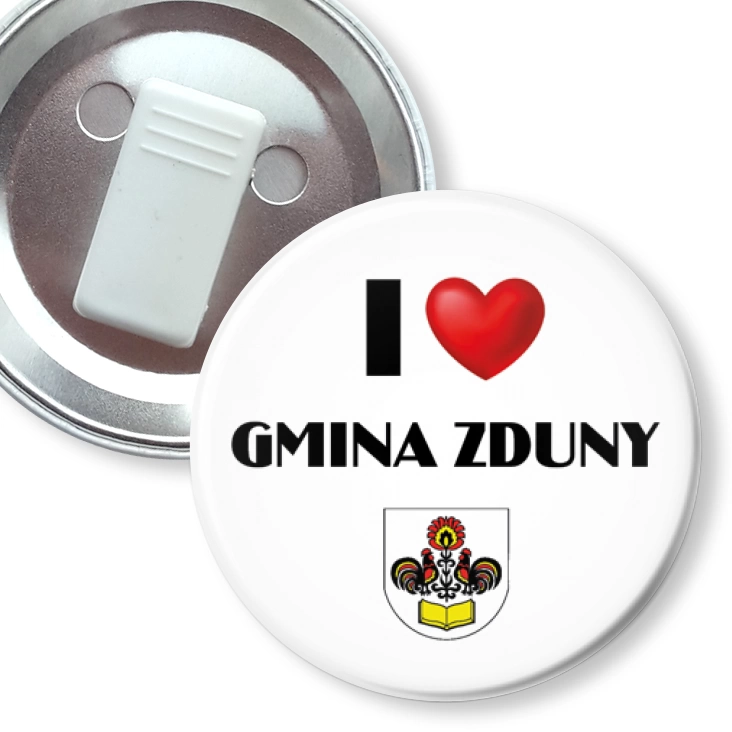 przypinka z żabką I love Gmina Zduny