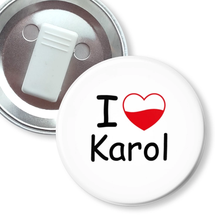 przypinka z żabką I love Karol