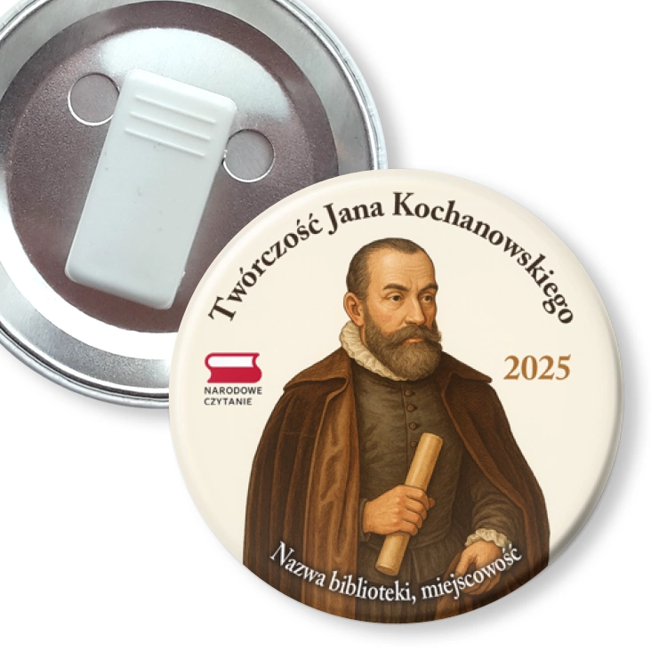 przypinka z żabką Jan Kochanowski i jego twórczość Narodowe Czytanie 2025