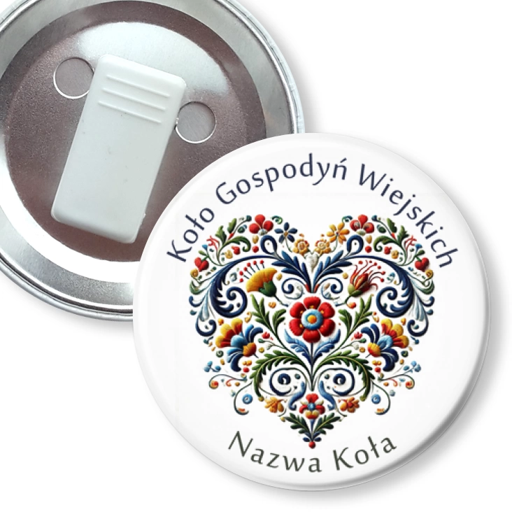 przypinka z żabką Koło Gospodyń Wiejskich haftowane serce