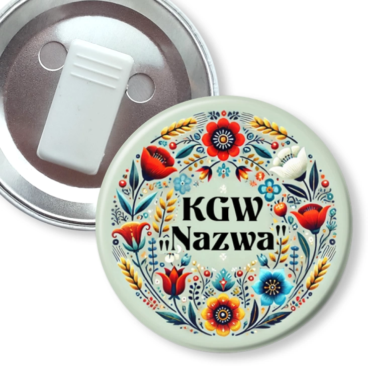 przypinka z żabką Koło Gospodyń Wiejskich w stylu kociewskim