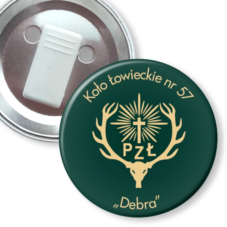 przypinka z żabką Koło Łowieckie nr 57 Debra