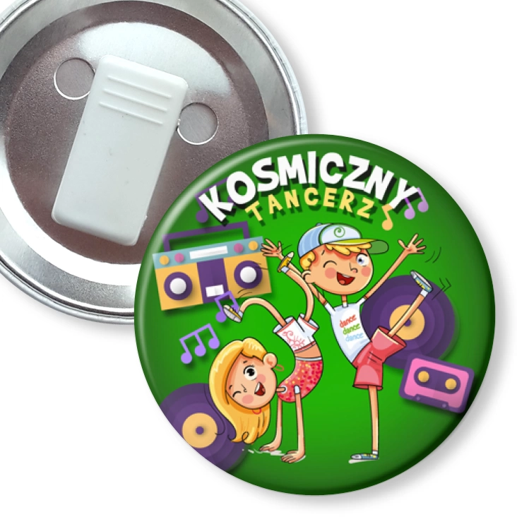 przypinka z żabką Kosmiczny tancerz na zielonym tle