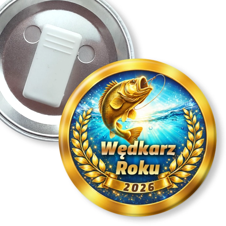 przypinka z żabką Laur Wędkarz Roku