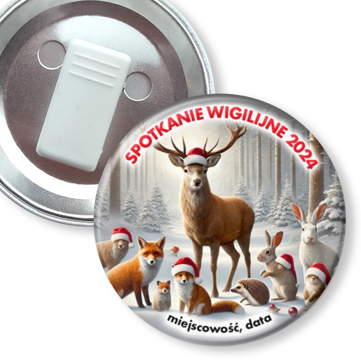 przypinka z żabką Leśne spotkanie wigilijne