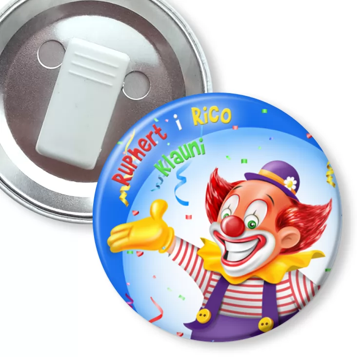 przypinka z żabką Ruphert i Rico Klauni