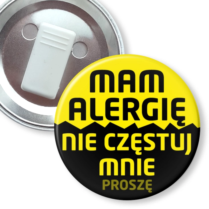 przypinka z żabką Mam alergię nie częstuj mnie proszę