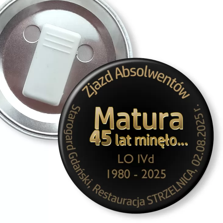 przypinka z żabką Matura 45 lat minęło