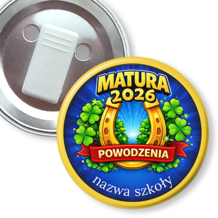 przypinka z żabką Matura podkowa i koniczynki