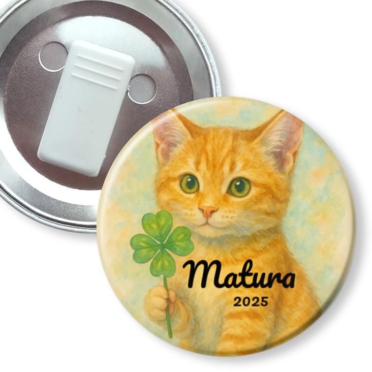 przypinka z żabką Matura z z rudym kotem