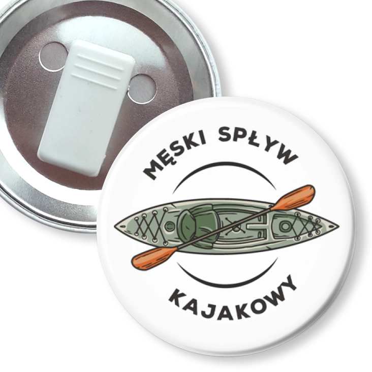 przypinka z żabką Męski spływ kajakowy na białym tle