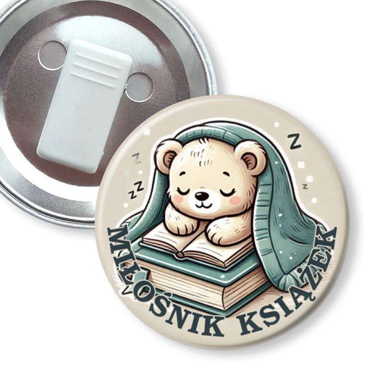 przypinka z żabką Miś miłośnik książek
