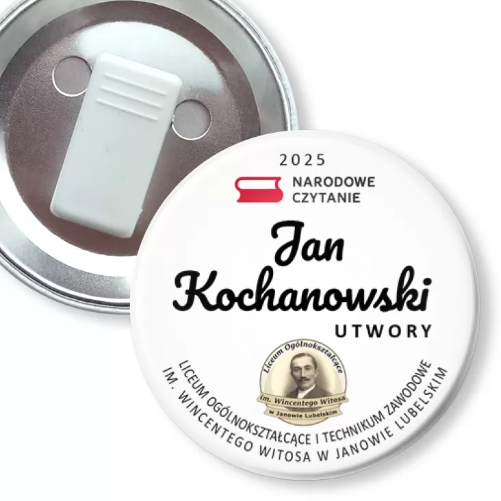 przypinka z żabką Narodowe Czytanie 2025 LO w Janowie Lubelskim