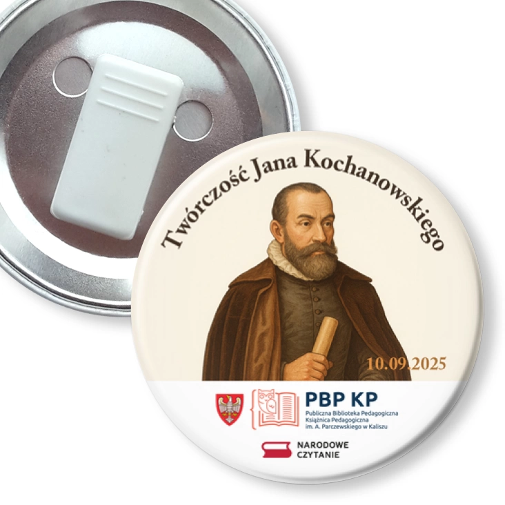 przypinka z żabką Narodowe czytanie Biblioteka Kalisz 2025
