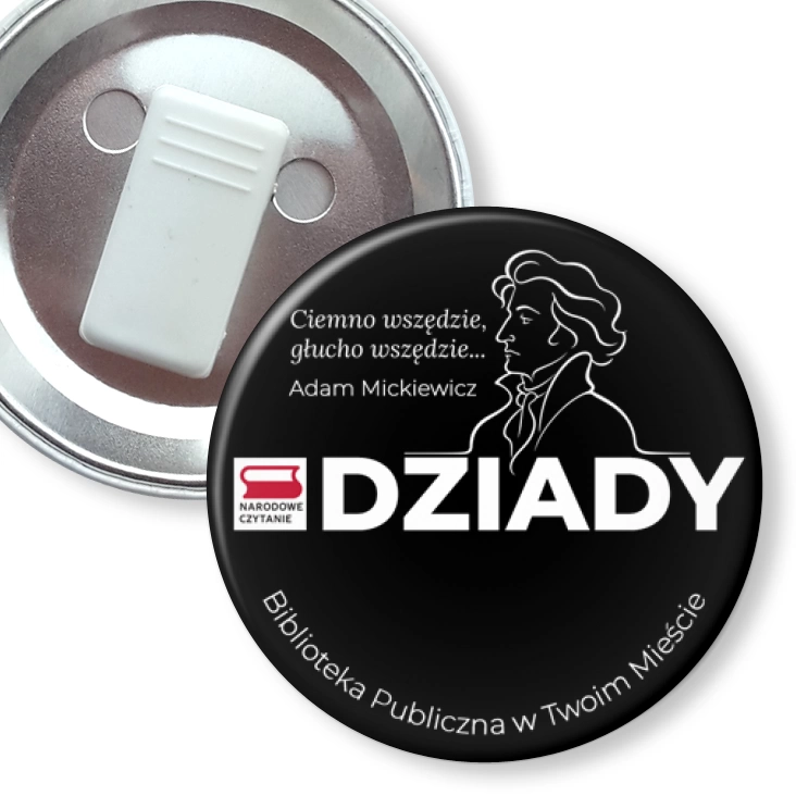 przypinka z żabką Narodowe Czytanie Ciemno wszędzie