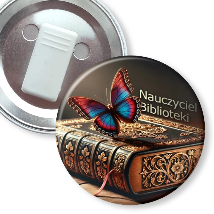 przypinka z żabką Nauczyciel Biblioteki