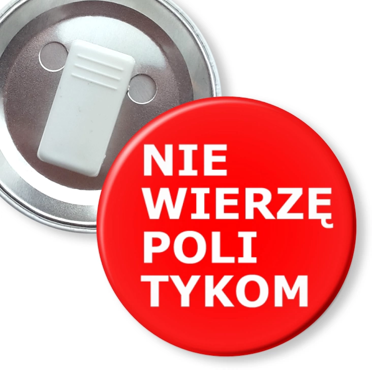 przypinka z żabką Nie wierzę politykom