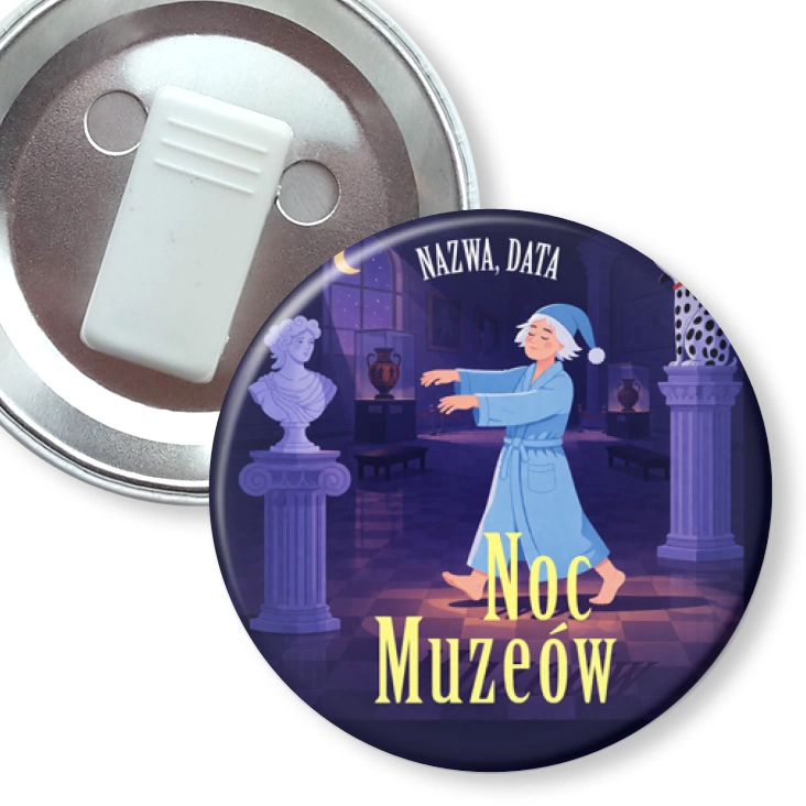 przypinka z żabką Noc muzeów Lunatyk w muzeum