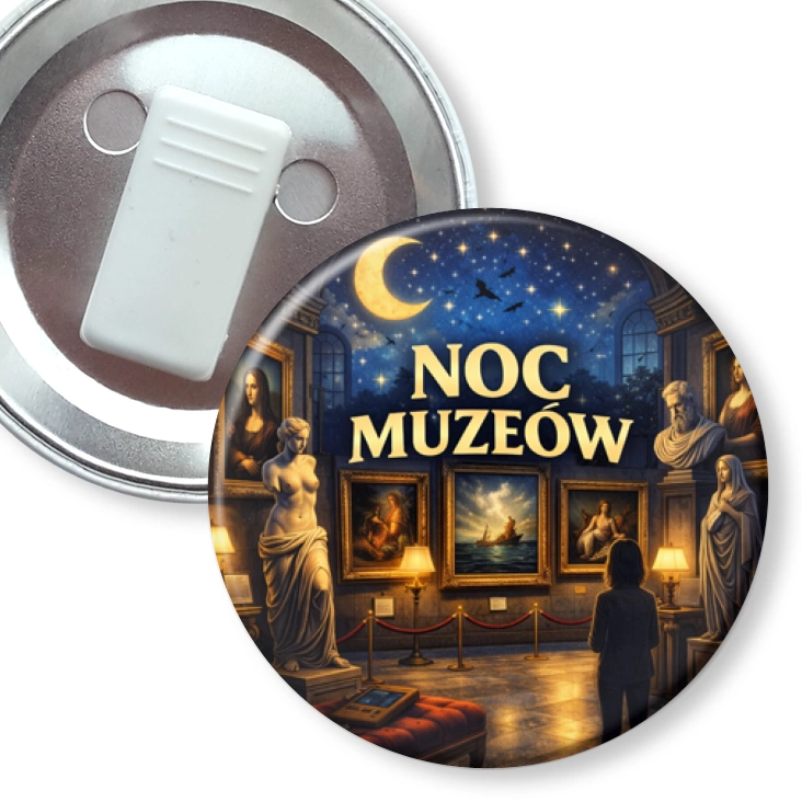 przypinka z żabką Noc Muzeów - rzeźba i malarstwo