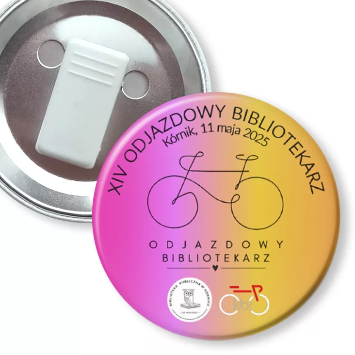 przypinka z żabką Odjazdowy Bibliotekarz 2025