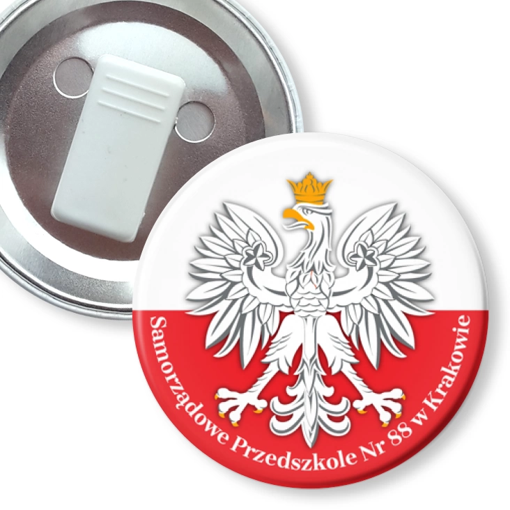 przypinka z żabką Orzeł Samorządowe Przedszkole Nr 88 w Krakowie