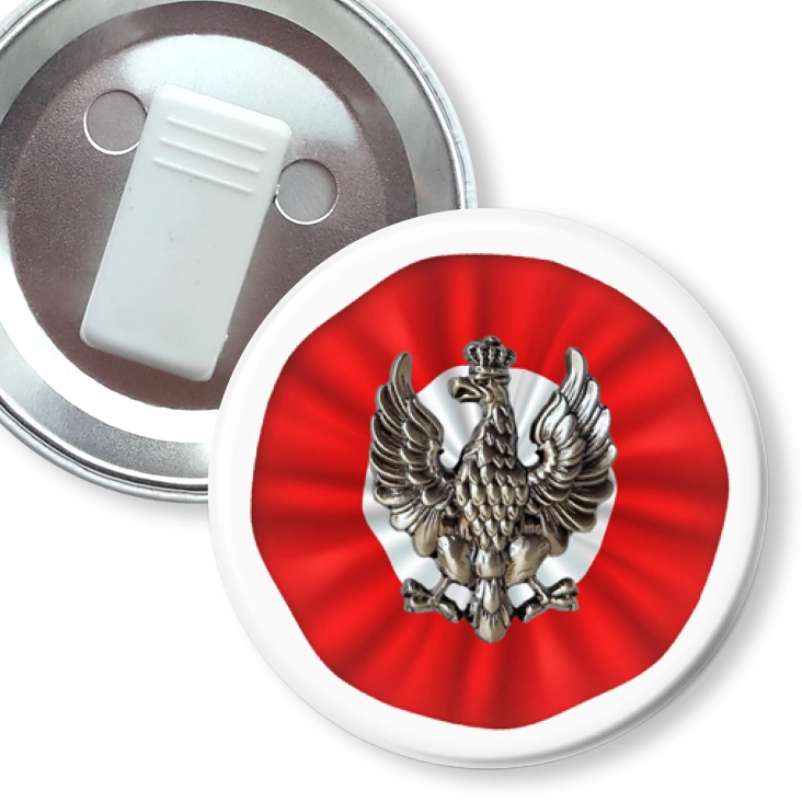 przypinka z żabką Orzełek historyczny biało-czerwona kokarda