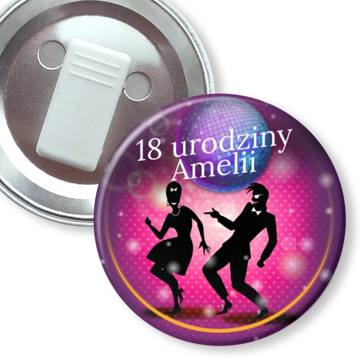 przypinka z żabką Osiemnastka z imieniem lets go party