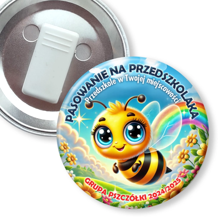 przypinka z żabką Pasowanie na przedszkolaka grupa Pszczółki
