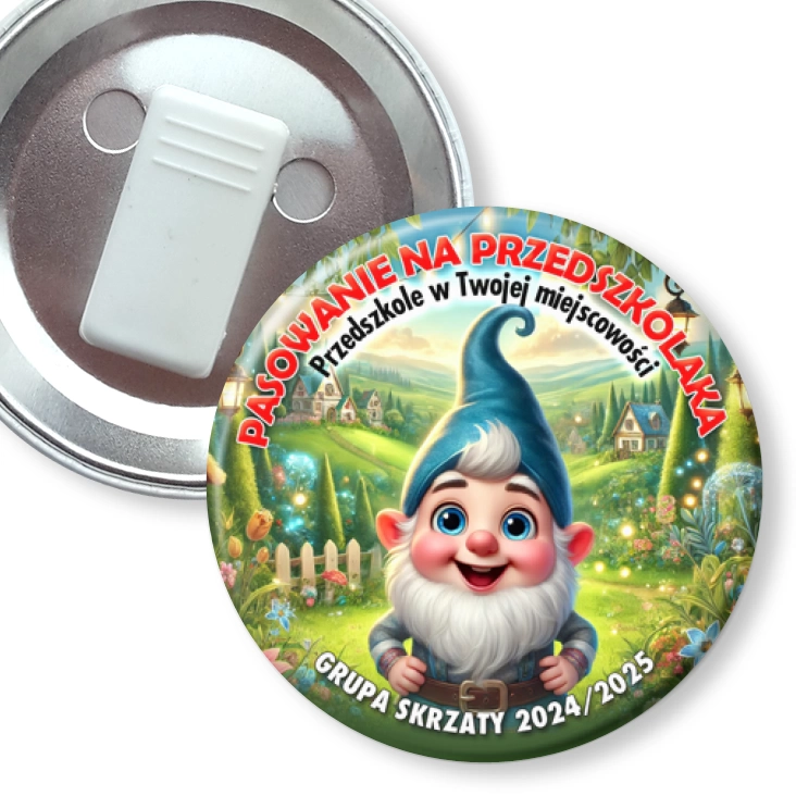 przypinka z żabką Pasowanie na przedszkolaka grupa Skrzaty