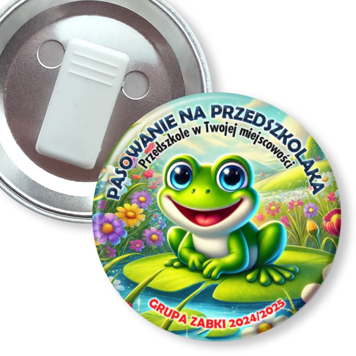 przypinka z żabką Pasowanie na przedszkolaka grupa Żabki