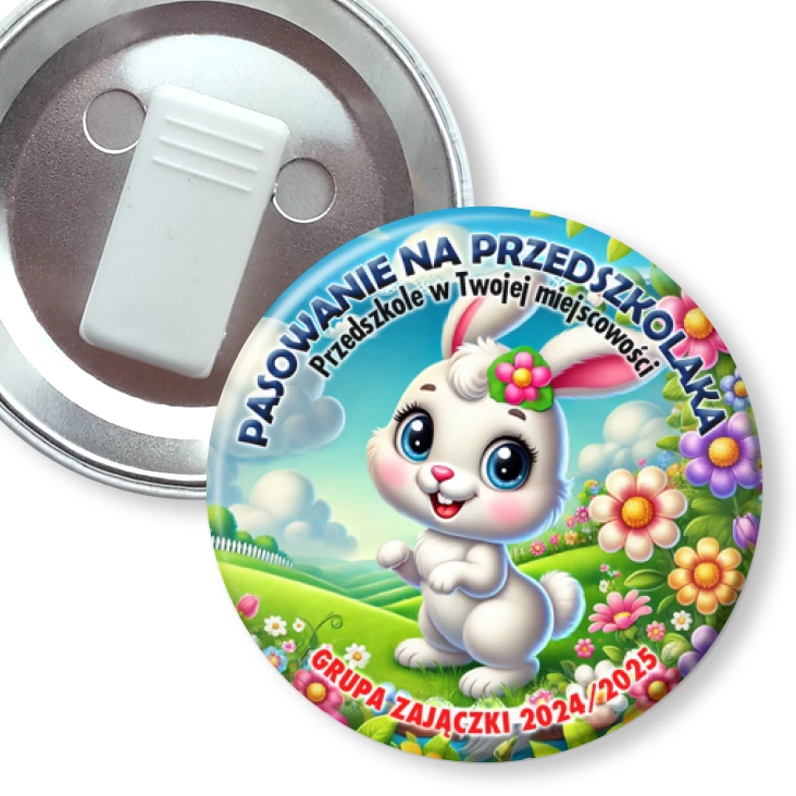 przypinka z żabką Pasowanie na przedszkolaka grupa Zajączki