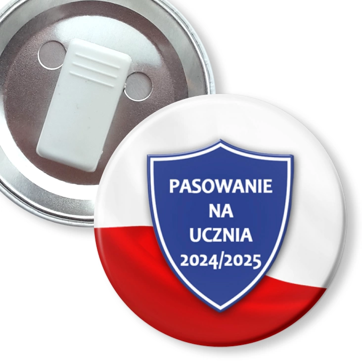 przypinka z żabką Pasowanie na ucznia Tarcza