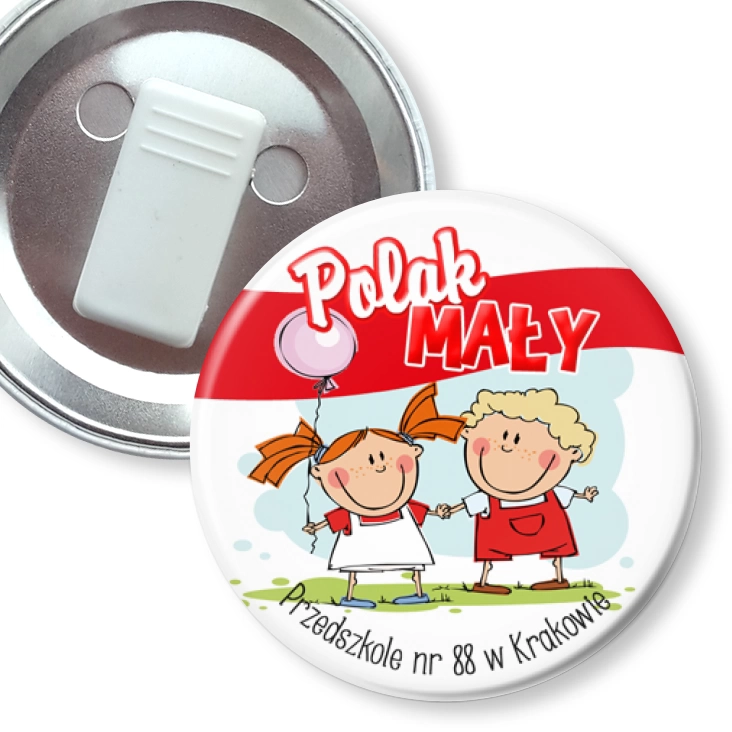 przypinka z żabką Polak Mały Przedszkole nr 88 w Krakowie