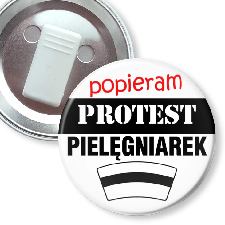 przypinka z żabką Popieram protest pielęgniarek
