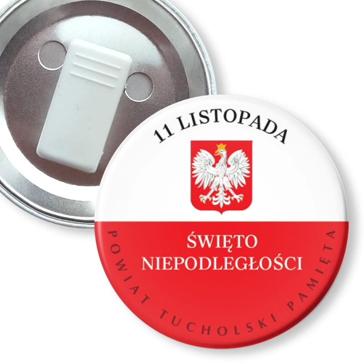 przypinka z żabką Powiat Tucholski pamięta Święto Niepodległości