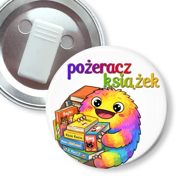 przypinka z żabką Pożeracz książek dla dzieci