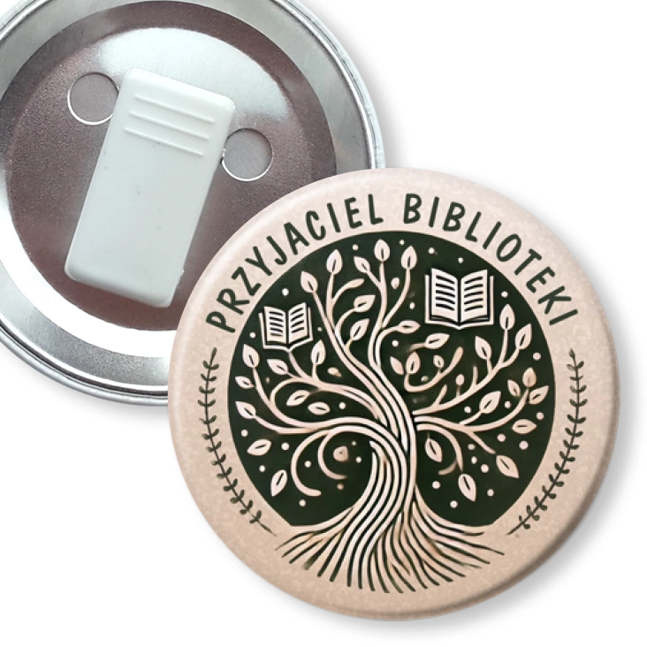 przypinka z żabką Przyjaciel Biblioteki drzewo wiedzy