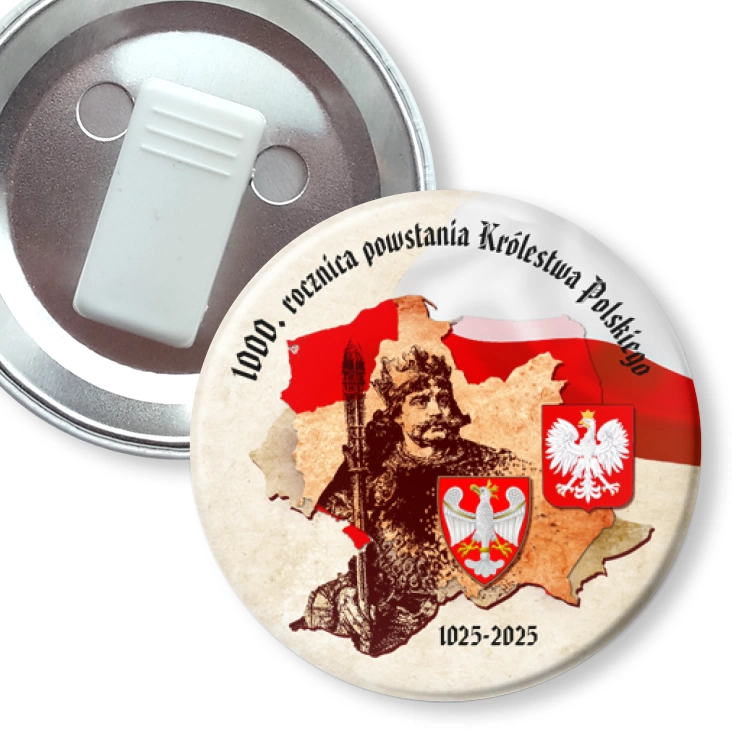 przypinka z żabką 1000. rocznica powstania Królestwa Polskiego historyczna mapa