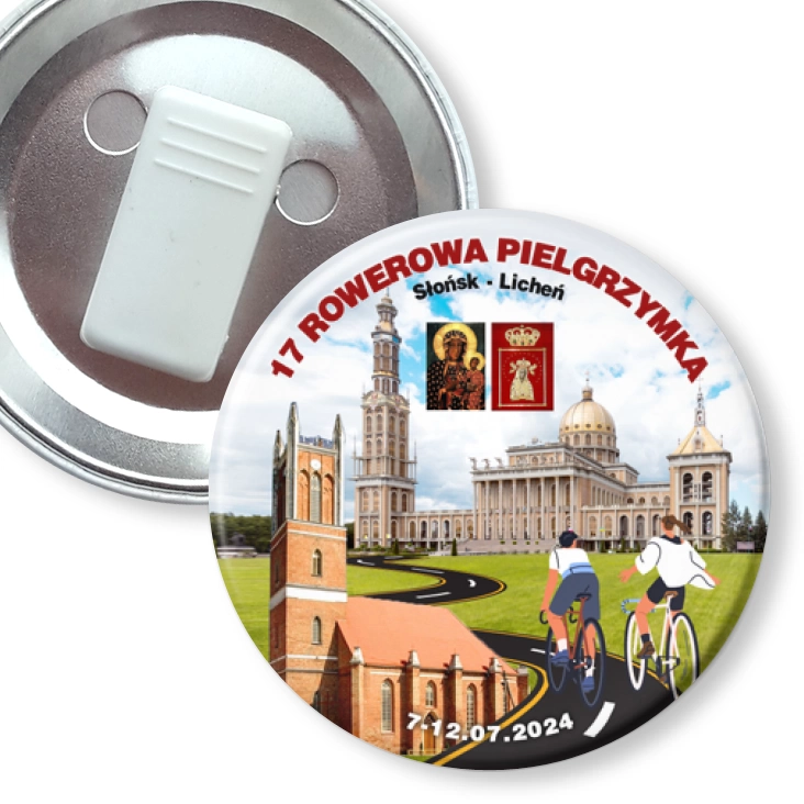 przypinka z żabką 18 Rowerowa Pielgrzymka Słońsk - Licheń 2024