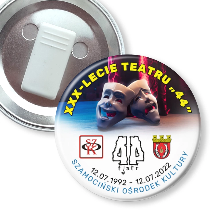 przypinka z żabką 30-lecie Teatru 44